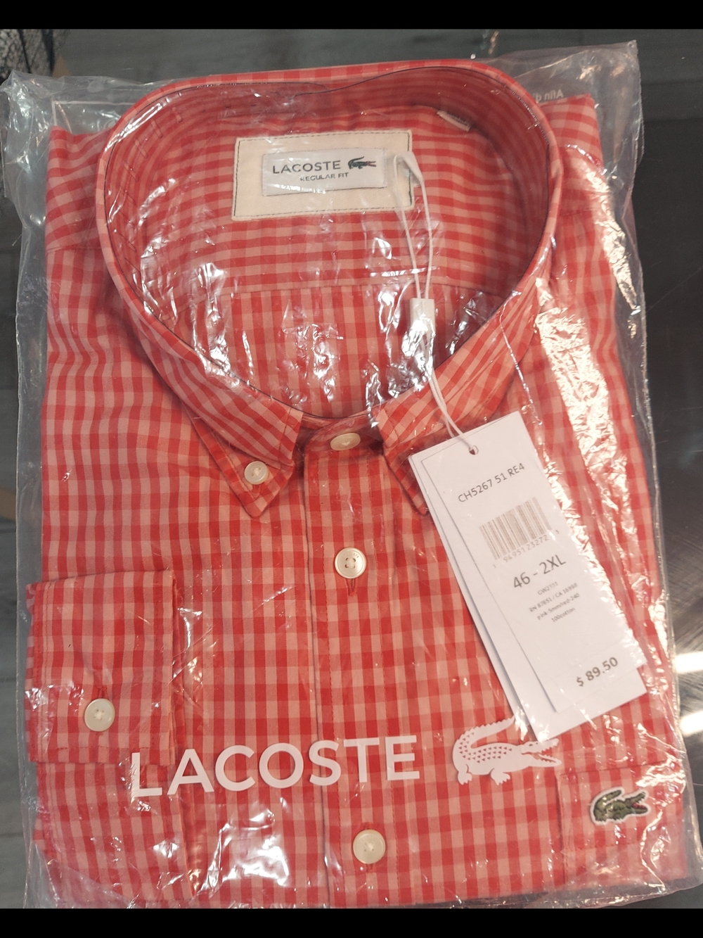 Lacoste Men's Red Gingham Button-Down Shirt